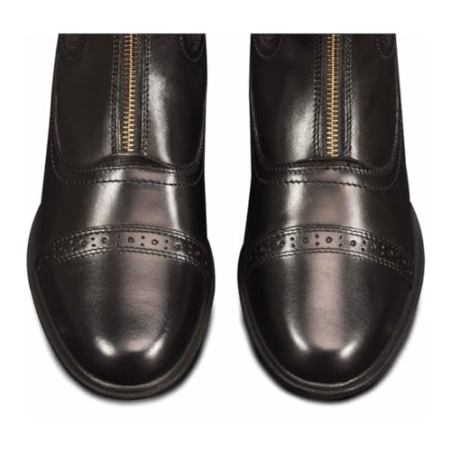 Women's Equestrian Waterproof Leather Paddock Boots with Zip - Black, Size 9