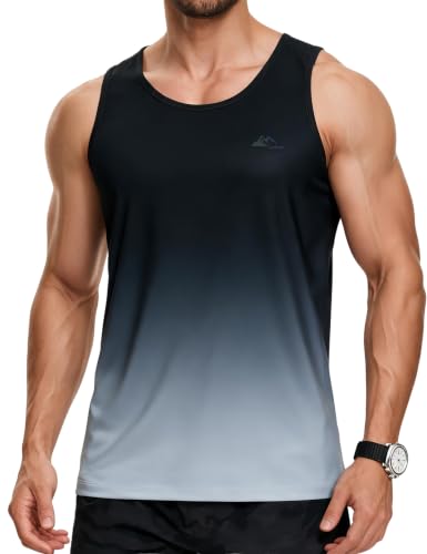 EZRUN Men's UPF 50+ Gradient Black Grey Quick Dry Tank Top for Workout & Beach - Medium