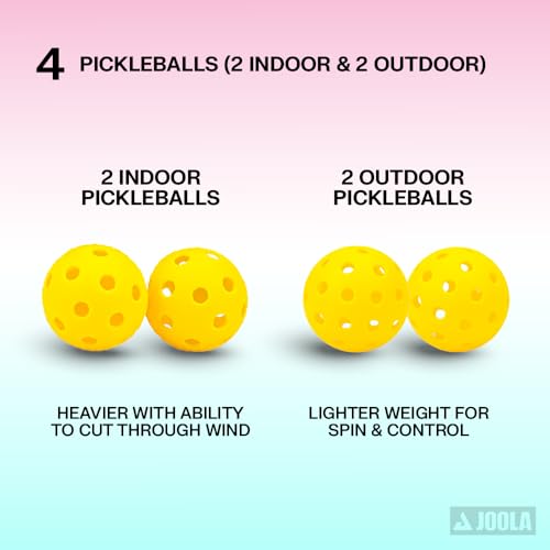 JOOLA Pickleball Paddles Set of 2 - Teal/Pink - Fiberglass Surface, Lightweight & Durable, Includes Balls & Bag, USAP Approved