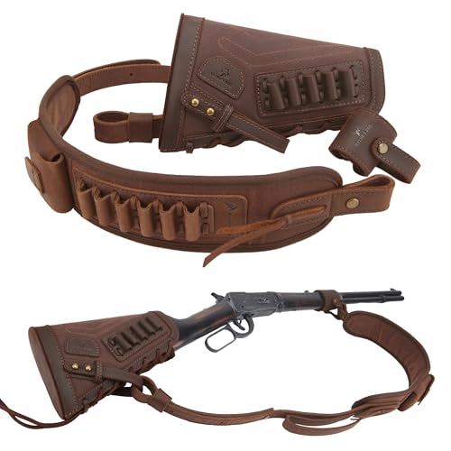 WAYNE'S DOG No Drill Leather Gun Sling with Shell Holder for .357, 30-30, 45-70, 12GA - Variant 357, .30-30, .38, .35 Cal