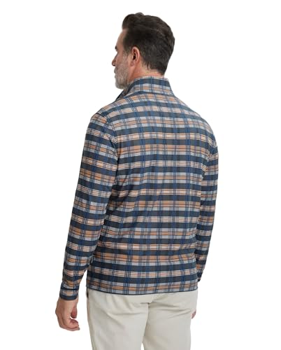 Men's Quarter Zip Golf Pullover - Dry Fit Long Sleeve Performance Wicking Full Print XX-Large Blue White Yellow Plaid