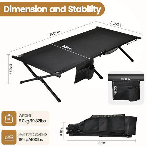 WEIDIORME Portable Camping Cot for Adults Black - Foldable Outdoor Bed
