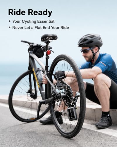 HOTO Electric Bike Tire Pump - Compact Fast-Inflate Mini Bicycle Pump