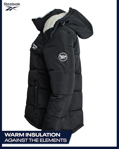 Reebok Women's Puffer Jacket with Faux Fur Hood - Midweight, Large Black
