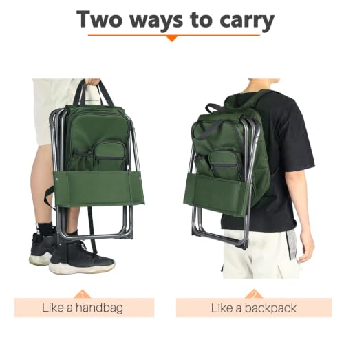 Green Portal Cooler Backpack Chair with Backrest & Folding Stool - Portable Outdoor Seating