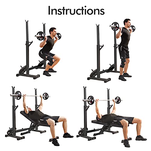 Black Adjustable Squat Rack Stand - Heavy Duty Barbell & Dumbbell Storage for Home Gym