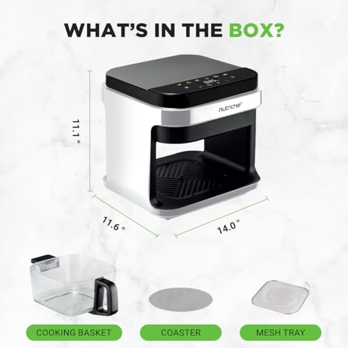 NutriChef 5.8 Qt White Air Fryer with 8 Cooking Presets & Glass Bowl