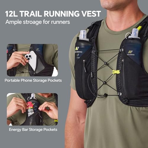 N NEVO RHINO White Large 12L Trail Running Hydration Vest with 2 Soft Flasks