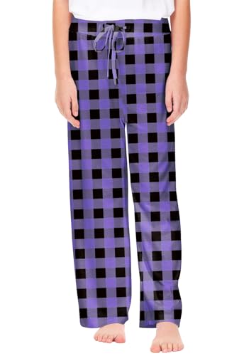 Remimi Girl Boy Plaid Pants with Drawstring - Purple Black, 7-8 Years