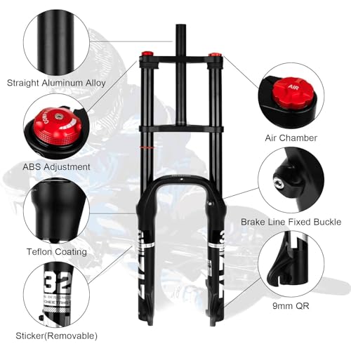 ZTZ 20/26 inch 4.0 Fat Tire Bike Air Suspension Fork - 180mm Travel, Black, QR 9x135mm, Model Variance