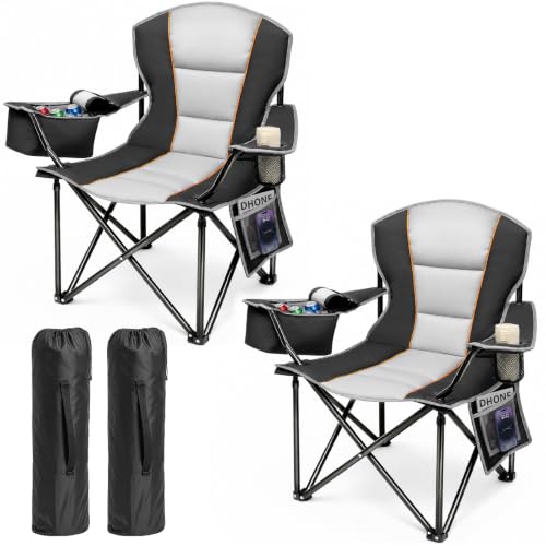 Oversized Camping Chair 2 Pack - Heavy Duty Support 500LBS, Black & Gray