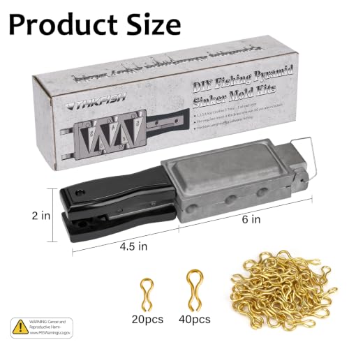 Fishing Sinkers Pyramid Mold Set 5 Pack - Heat-Resistant Handle, Brass Wire, Model Pyramid Sinker