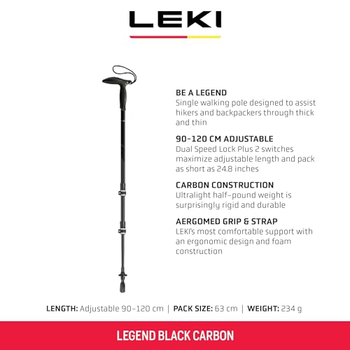 Adjustable Carbon Trekking Pole - LEKI Legend Black Anthracite Copper 90-120cm