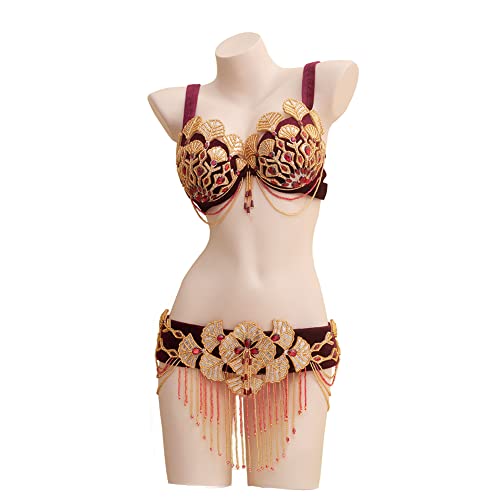 Large Purple Velvet Belly Dance Bra and Belt Costume for Women