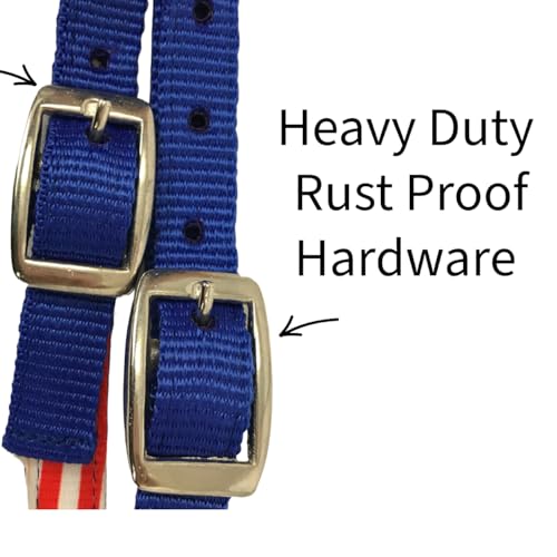 Patriotic American Flag Horse Tack Set - Full Size Double Layer Nylon Headstall Reins & Breast Collar with Fringes - Red, White, Blue