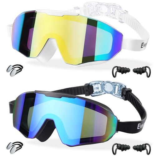 Kids Swim Goggles 8-16 Years Extra Silicone Layer 2 Pack - Gold Mirrored & Blue Mirrored