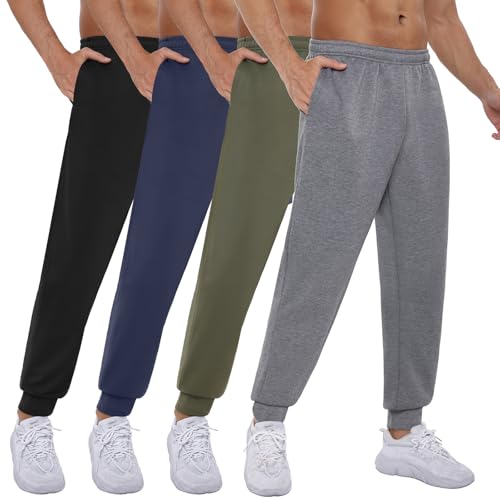 Mens Sweatpants with Pockets Gym Joggers - Athletic Casual Pants 5X-Large 4 Pack Black Navy Green Grey