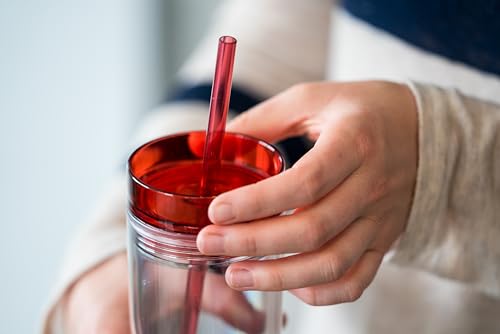 24 Pack of Reusable 16oz Skinny Acrylic Tumblers with Lids & Straws - Colorful Cold Drink Cups with Free Straw Cleaner