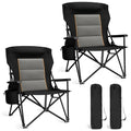Alpha Camp Heavy Duty Oversized Camping Chair with Cup Holder & Headrest - Black, 2-Pack, 500LBS Capacity