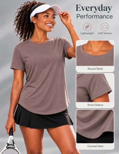 Workout Tops for Women Crew Neck Short Sleeve Athletic T Shirt Large Mushroom