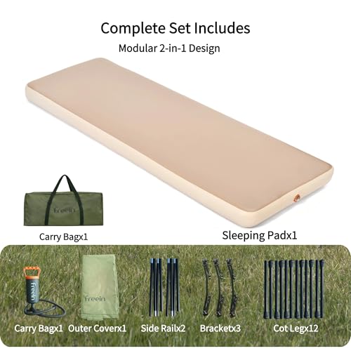 Freein Twin Camping Cot with 7 PSI Inflatable Mattress - Heavy-Duty Support