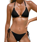 Women’s Black Halter Bikini Set - Small Two-Piece Swimsuit
