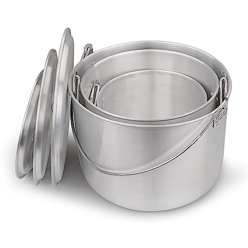Lightweight Aluminum Camping Pot Set with Lid & Folding Handle - 4L, 8L, 12L Variations
