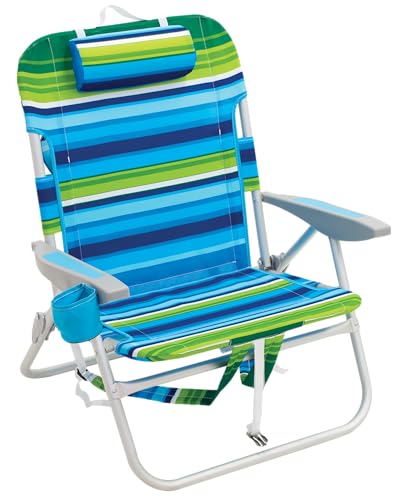 Rio Brands 4-Position Big Boy Wide Beach Chair Backpack Blue/Green Stripe