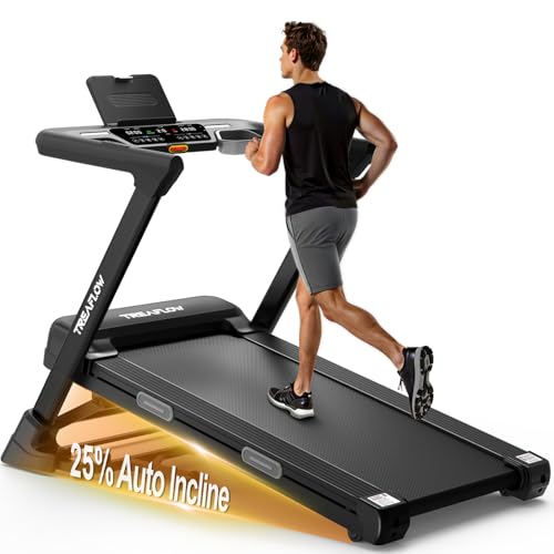TREAFLOW Folding Treadmill with 25% Auto Incline & 3.5HP Motor - Black