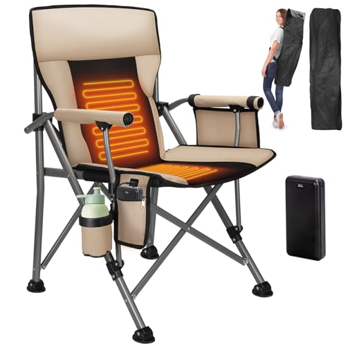 Beige Heated Camping Chair with 20,000mAh Battery, Fully Padded, Long-Lasting Warmth