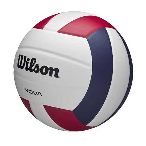 Wilson Nova Indoor Volleyball - Official Size, Red/White/Navy Leather, NCAA Approved