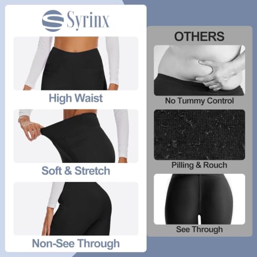High-Waisted Leggings with Pockets for Women - Black, XX-Large, 3 Pack