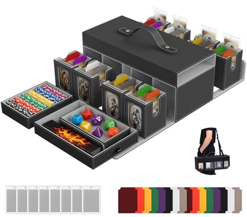 Cortile MTG Commander Deck Box 8-Deck Modular Case with Dice Trays & Shoulder Strap — Black Grey / 8-Deck Version