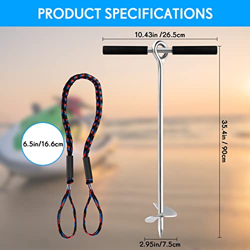 Pelopy 2 Pack 36 Inch Stainless Steel Sand Anchors with Removable Handle & Bungee Line for Beach & Watercraft Stability