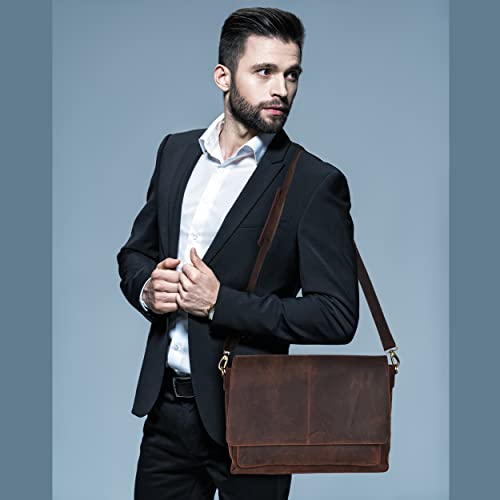Oak Leathers Walnut Leather Laptop Messenger Bag with Diary - Unisex Office Crossbody Briefcase