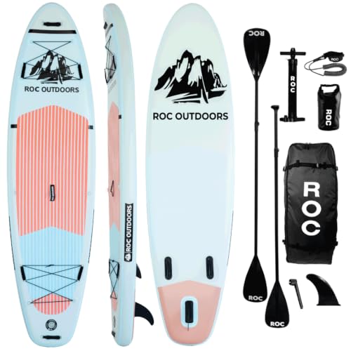 Roc Inflatable Stand Up Paddle Board 10'6" with Premium Accessories - Wide Stable Design for Youth & Adults