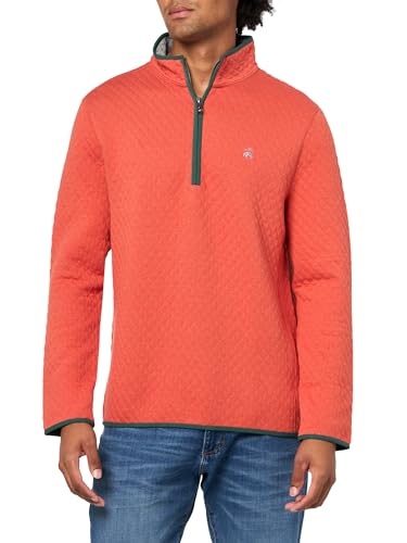 Men's Knit Diamond Quilted Half-Zip Sweatshirt - Small Grey-Orange