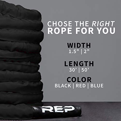 Heavy Battle Rope 30Ft 40Ft 50Ft with Sleeve & Textured Handles – Home Gym Fitness Equipment Variation of BlackWithSleeve 1.5 x 30 ft