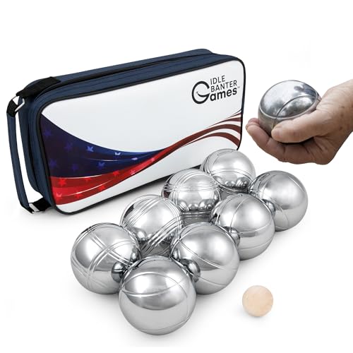Outdoor Boules Game Set with Flag Design Carrying Case - 8 Petanque Balls for Lawn & Beach Play