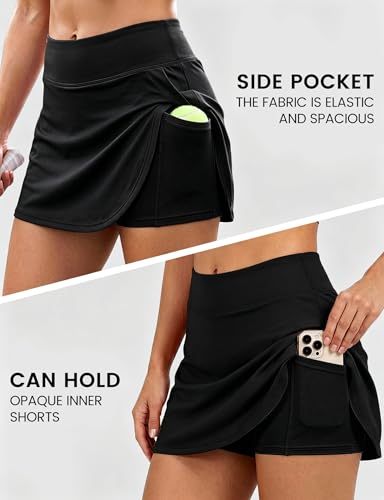 Women's High Waisted Tennis Skort with Built-in Shorts - Large Black