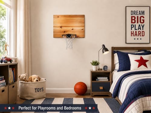 CALI KIWI PROS Elite Mini Basketball Hoop & Ball Set with Natural/Black Rim, Wall Mount, Indoor, Cedar Backboard, Includes 9” Hoop & 5 Mini Balls