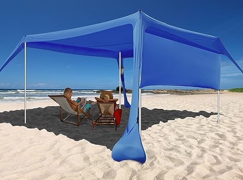 Royal Blue 10x10FT Beach Canopy Tent Shade with Sidewalls, 4 Pole Windproof Sun Shelter