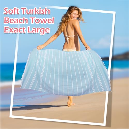 Oversized Turkish Beach Towels 36x71 Inches - 12 Pack Blue Sand-Free Quick Dry Lightweight Pool & Bath Towel Set