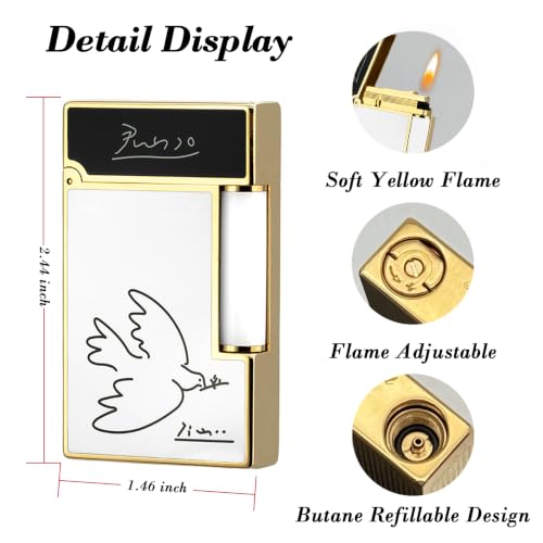 JTDunant White Gold Brass Lighter with Peace Dove & Crisp Ping Sound