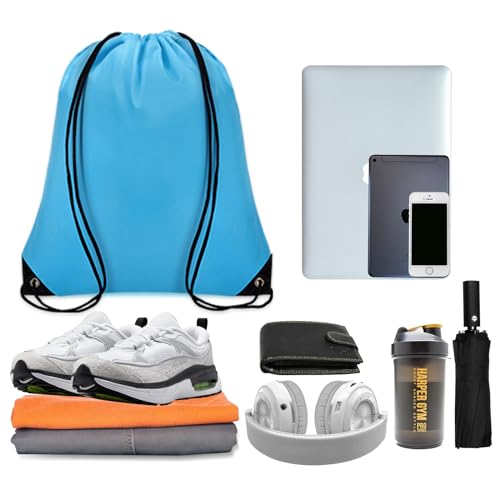 Drawstring Backpack Bulk 10PCS Polyester Cinch Bags - Sky Blue