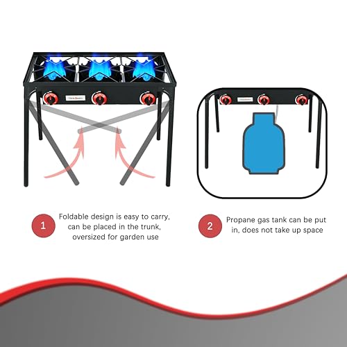 Trible Burner Propane Camping Stove - 28 Inch High Pressure Gas Stove with 105000 BTU