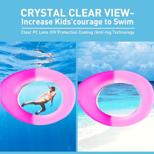 Kids Swimming Goggles Anti-Fog Waterproof UV Protection - Pink White & Pink Cyan Purple Variations