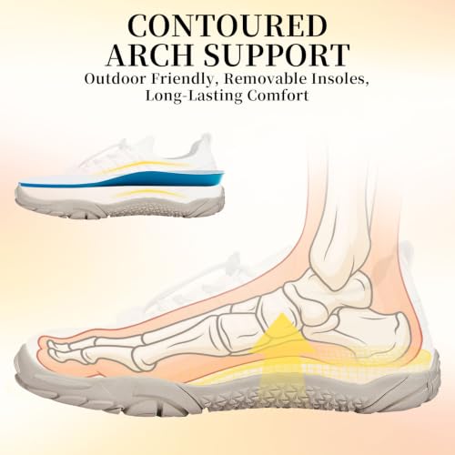 Women's Wide Toe Box Barefoot Trail Running Shoes - White, 8 Wide