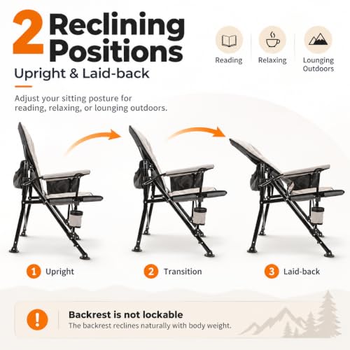 RELAED Grey Camping Chair with Adjustable Backrest & Lumbar Support