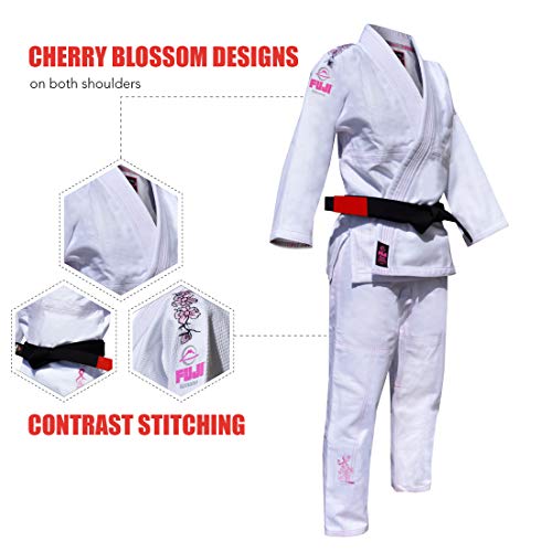 FUJI Kids All-Around Brazilian Jiu Jitsu Gi with Pink Lettering Belt, White, Size WC0